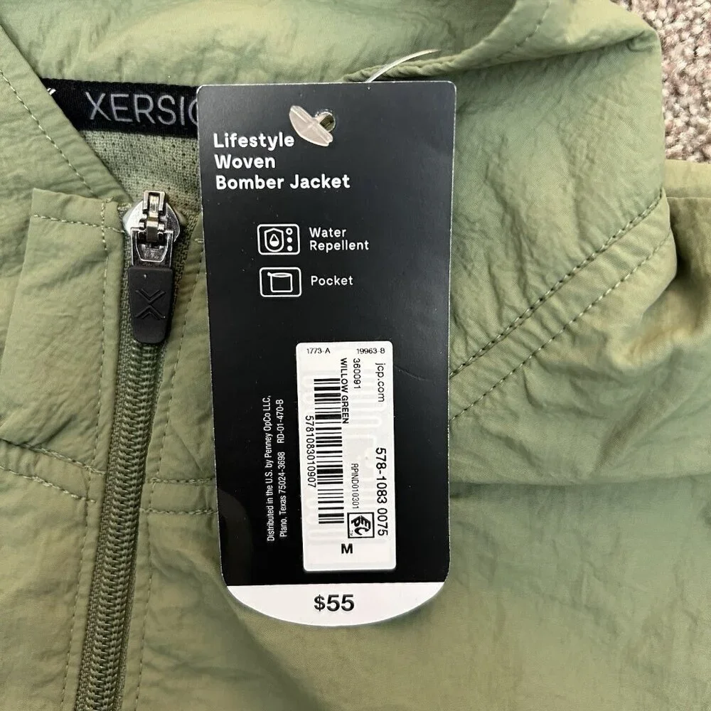 Xersion Men's Bomber Jacket Size M Green Full Zip Track Pockets Woven NWT $55